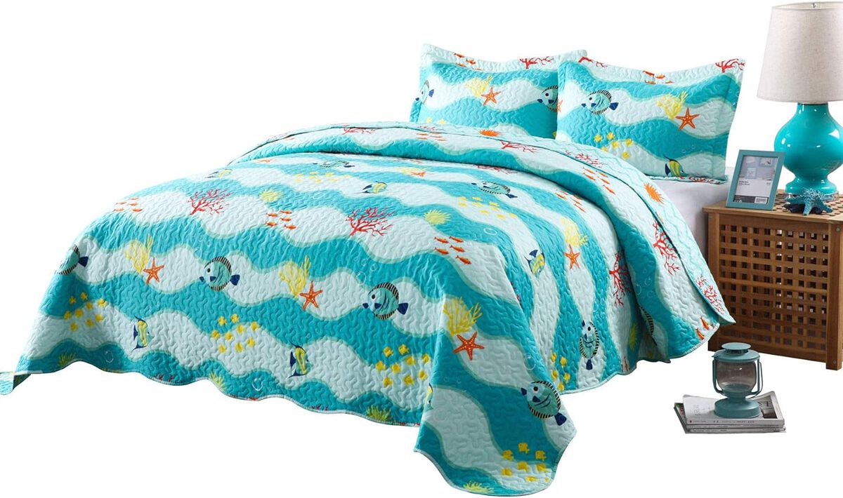 MarCielo Kids Beach Quilt Bedspread Set For Teens Girls Boys.