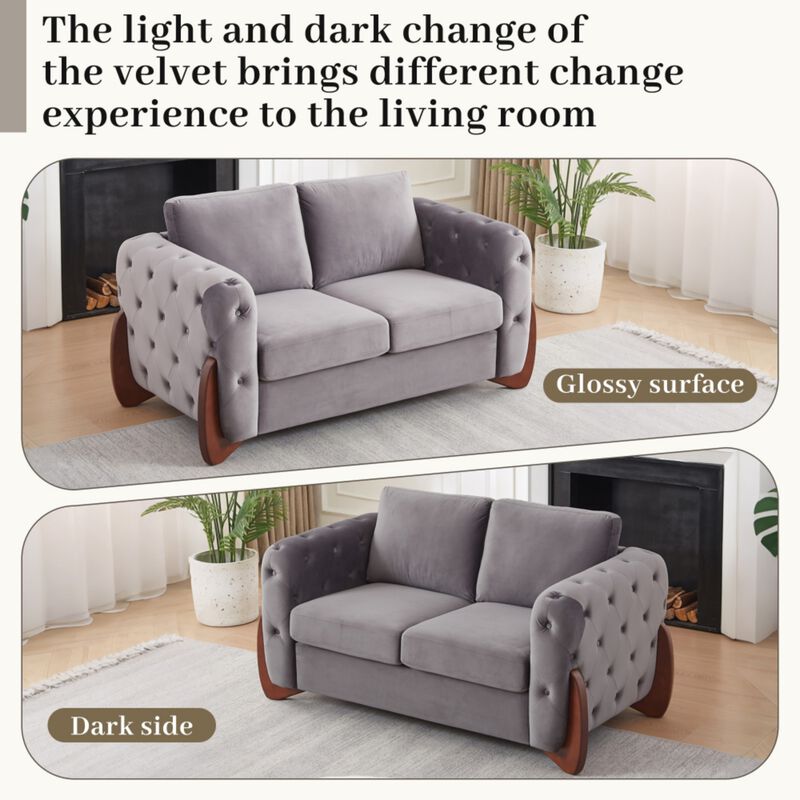 Zagrek Mid‑Century Modern Button Tufted Velvet Loveseat image number 4