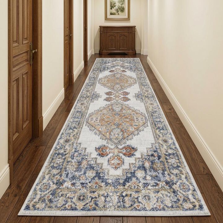 HomeRoots 12' Gray Oriental Power Loom Distressed Washable Runner Rug