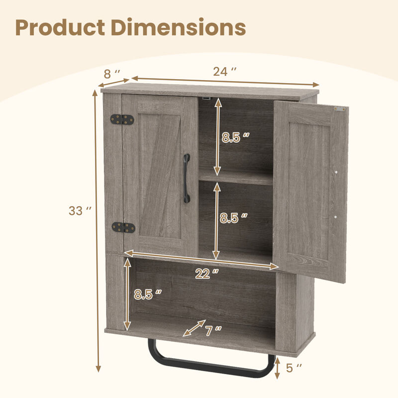 3-Tier Bathroom Wall Cabinet with 2 Barn Doors and Towel Bar image number 2