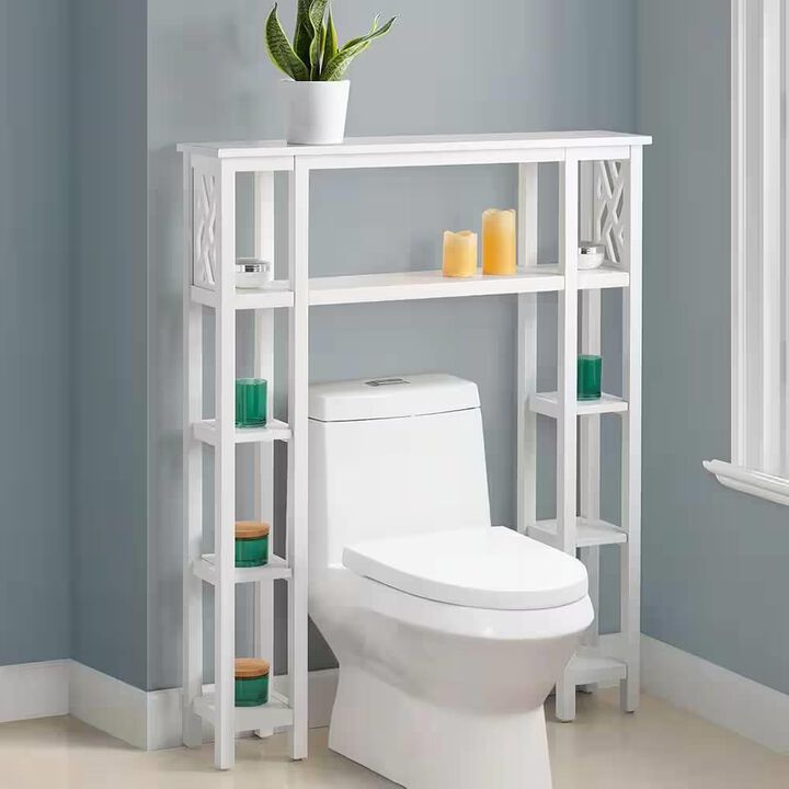 Hivvago Over the Toilet Bathroom Shelving Unit with 9-Shelves in White Wood Finish