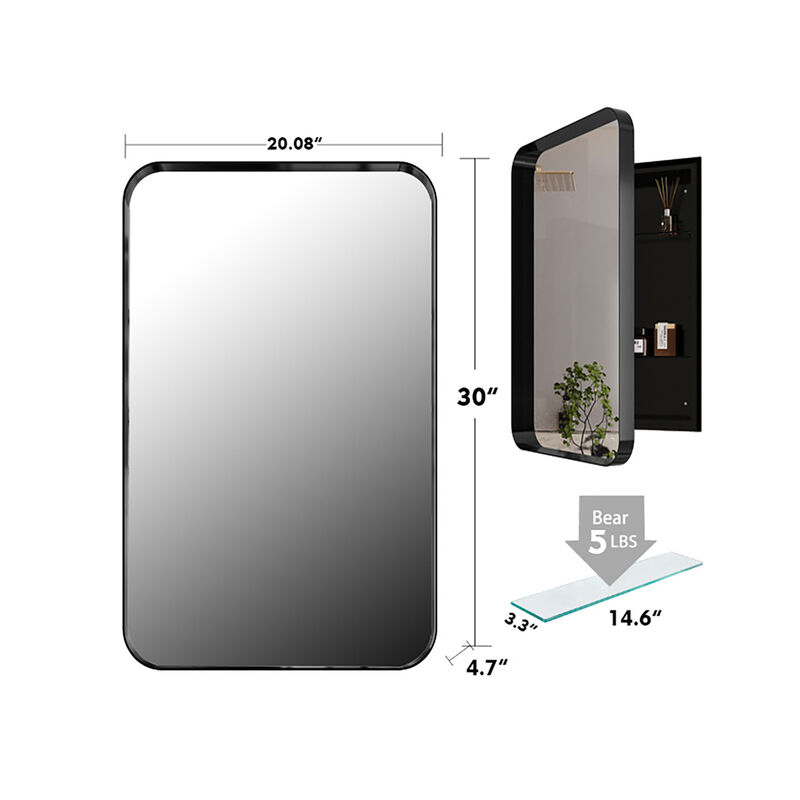 ELEMENT ACE Recessed Metal Framed Medicine Cabinet with Adjustable Shelves and Mirror image number 8