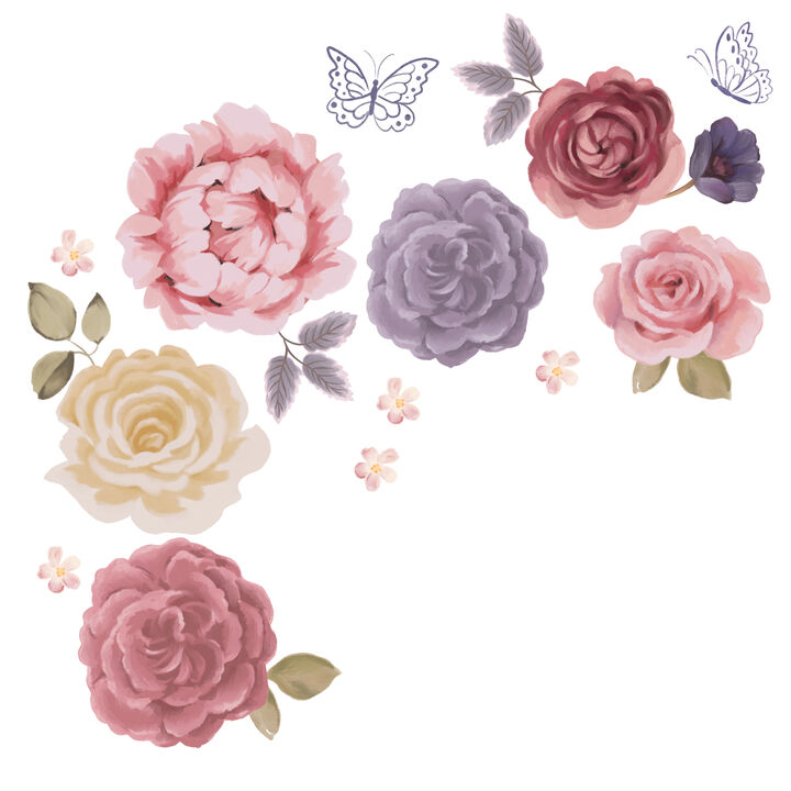 Lambs & Ivy Secret Garden Large Pink Flowers/Butterflies Wall Decals/Stickers