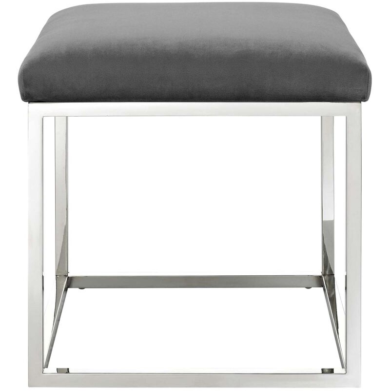Modway Anticipate Modern Ottoman With Sheepskin Upholstery and Silver Stainless Steel Frame, White