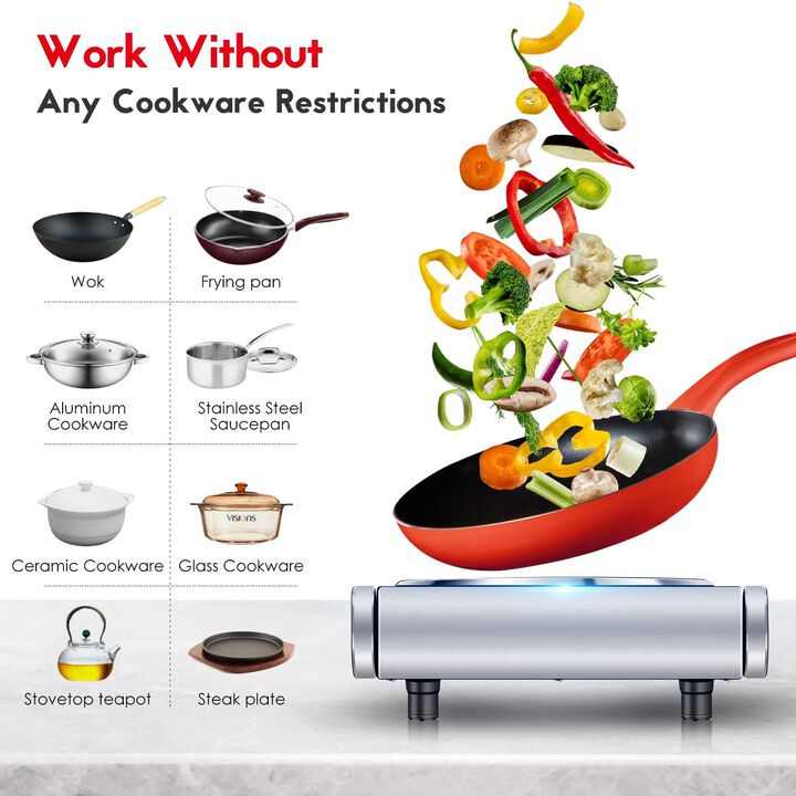 Techwood 1800W Electric Hot Plate Cooktop for Cooking, Infrared Ceramic Countertop Stove Top 2 Burners, Stainless Steel Portable Burner