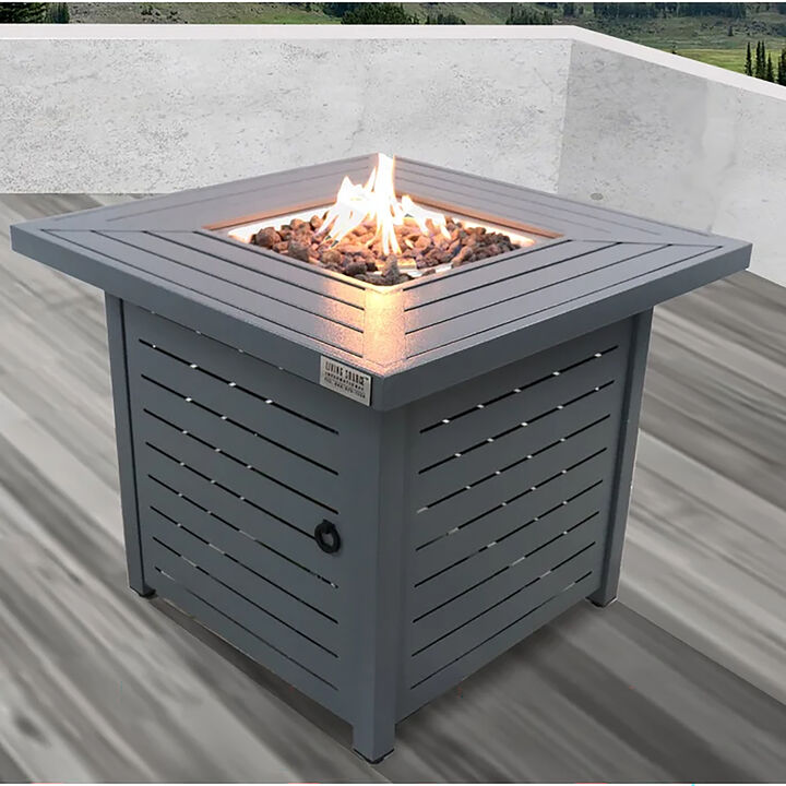 Living Source International 25'' H x 30'' W Steel Outdoor Fire Pit Table with Lid (Gray)