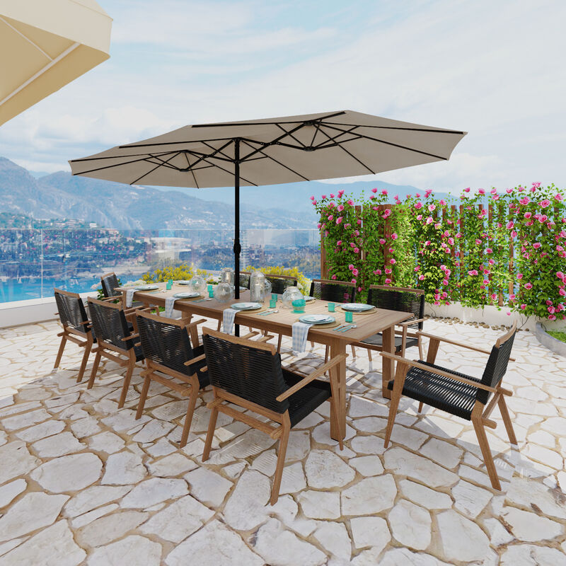 FUFU&GAGA 15ft Navy Blue Solar LED Double-Sided Patio Umbrella | Extra-Large Shade with Sturdy Base image number 3