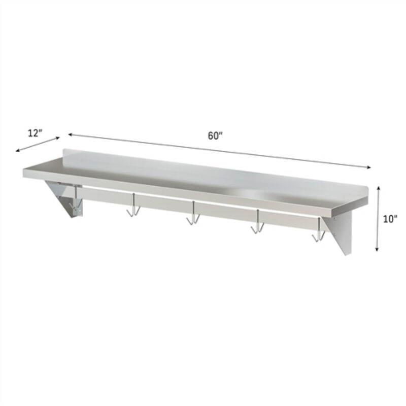 Stainless Steel Wall Shelf with Pot Rack - Heavy Duty Design