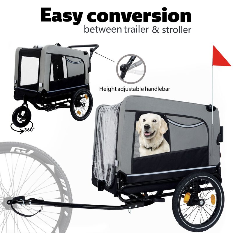 88LB Capacity 2-in-1 Pet Bike Trailer & Push Cart with All-Terrain Wheels image number 2