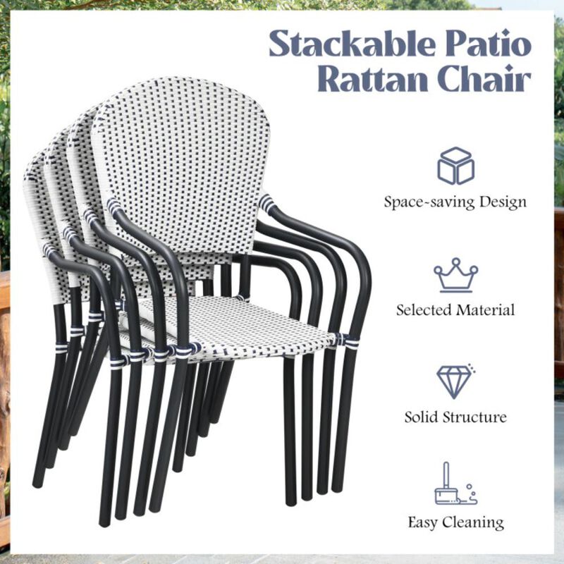 Hivvago Set of 4 Patio Rattan Stackable Dining Chair with  Armrest for Garden