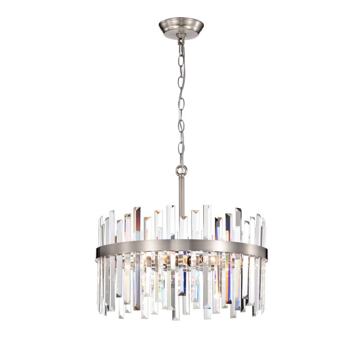 Candela Satin Nickel Finish 5-light Drum Crystal Glass Chandelier