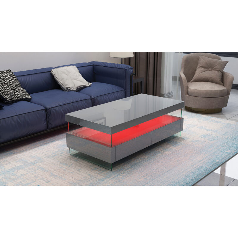 Ria Modern Contemporary Style Built in LED Style Coffee Table in Gray color Made with Wood Glossy Finish
