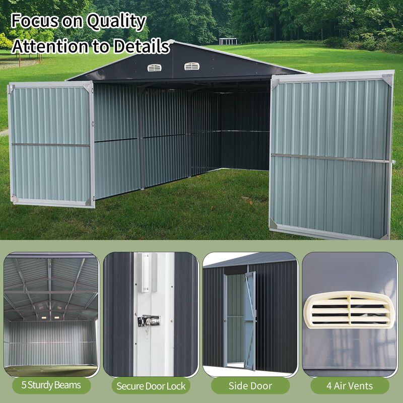 Mondawe 13x20FT 250 Sq.Ft Outdoor Metal Reinforced Frame Versatile Storage Shed