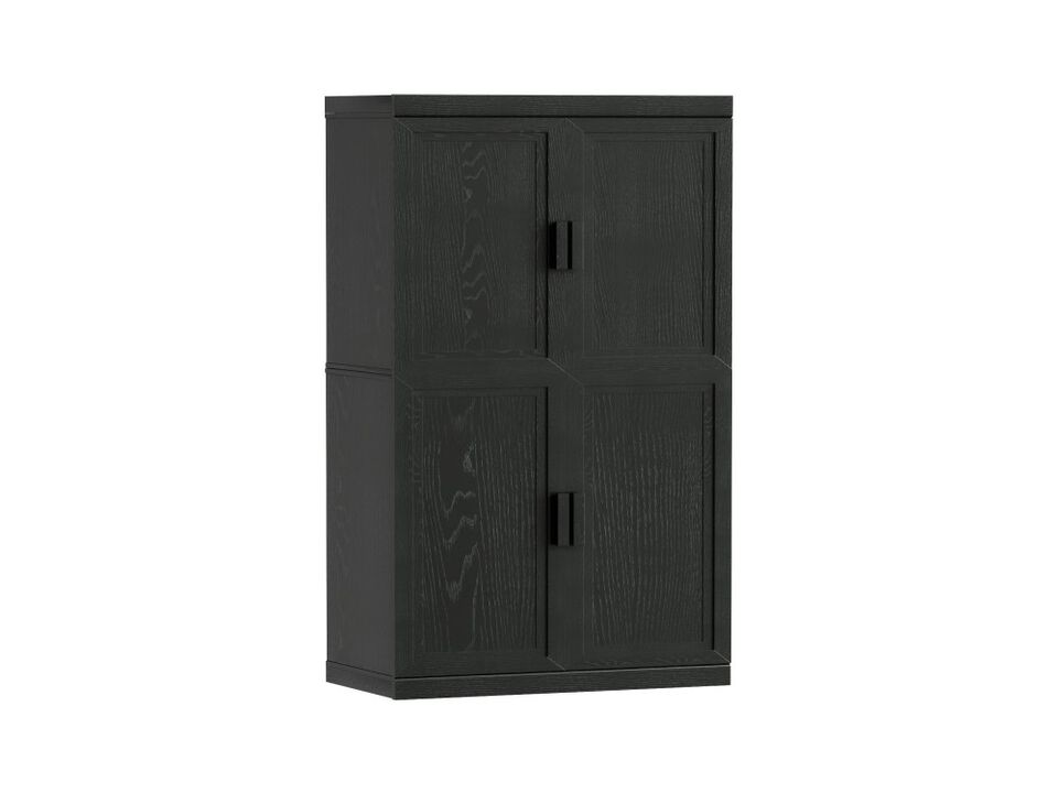 67&rsquo;&rsquo; Black Wood Grain 6-Story Decorative Storage Cabinet with Wicker Door