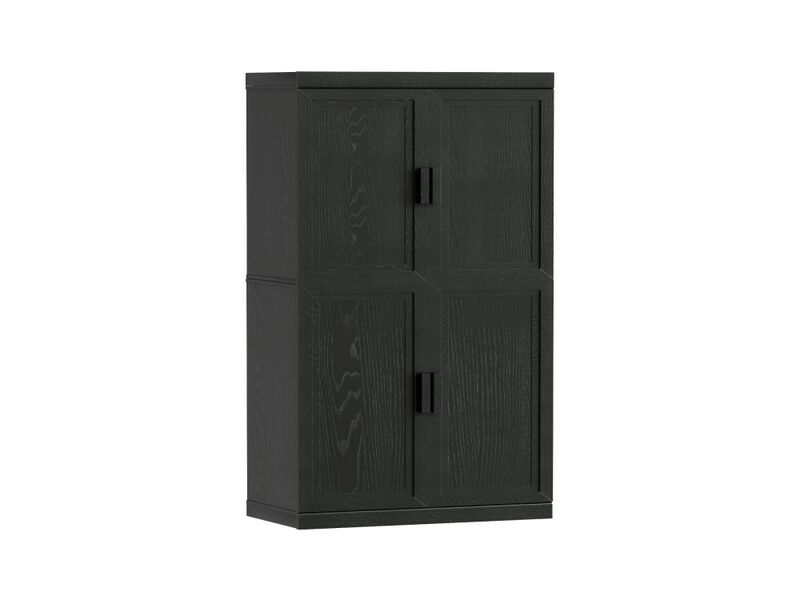 67&rsquo;&rsquo; Black Wood Grain 6-Story Decorative Storage Cabinet with Wicker Door image number 0