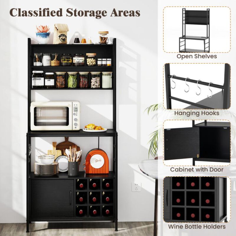 Hivvago Coffee Bar Cabinet with S-Shaped Hooks and Wine Bottle Holders