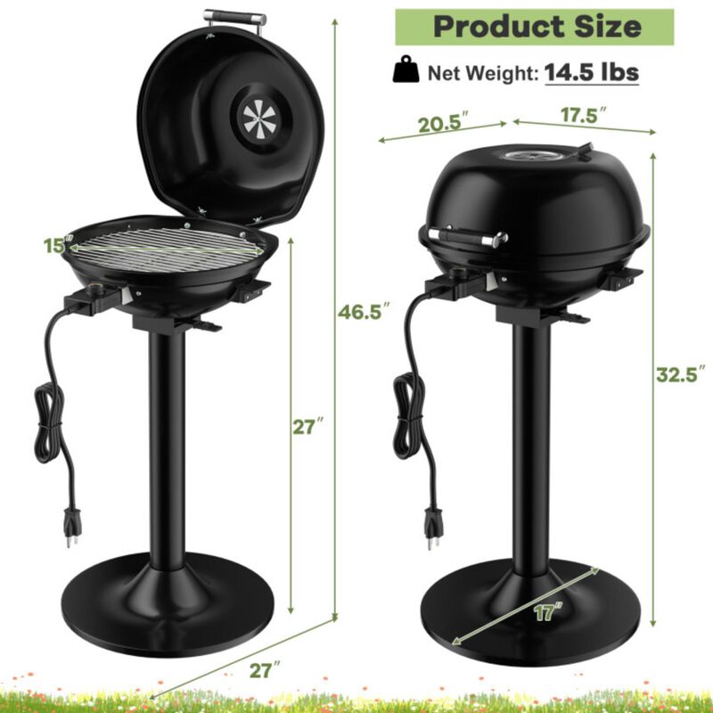 Hivvago 1600W Portable Electric BBQ Grill with Removable Non-Stick Rack