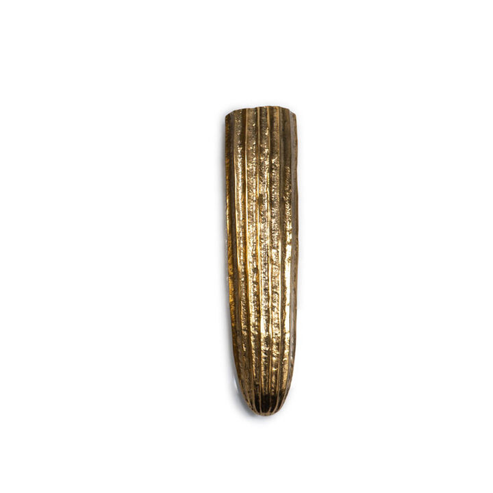 HomeRoots 12" Antiqued Gold Ribbed Aluminum Wall Vase