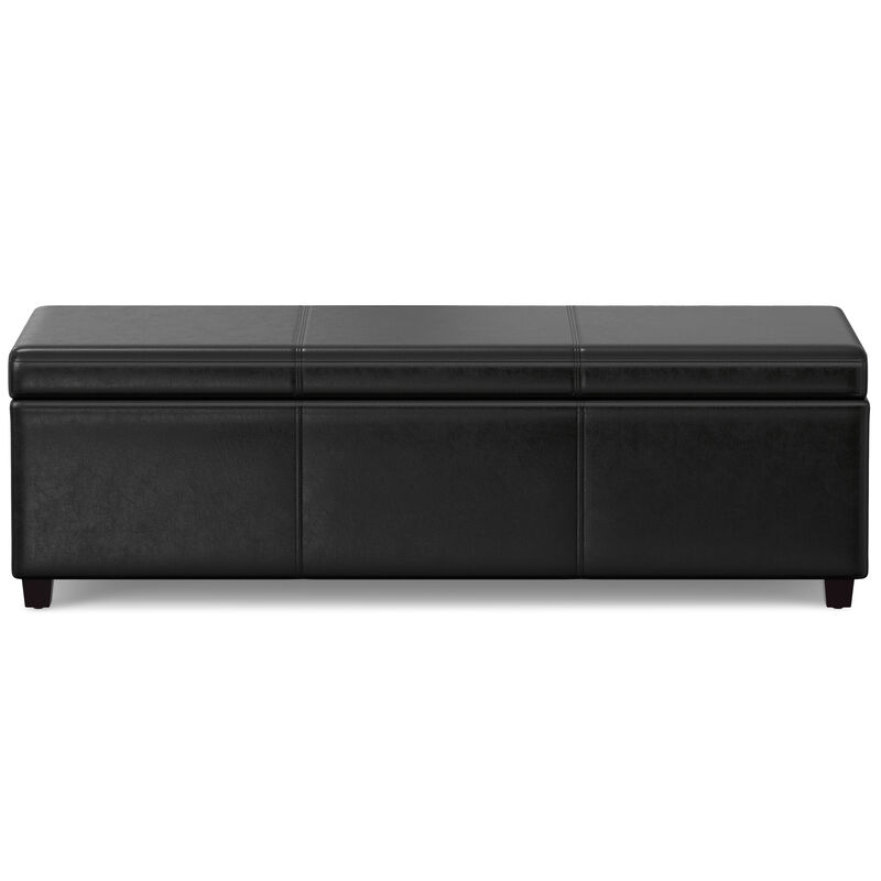 Avalon Extra Large Storage Ottoman Bench in Midnight Black Faux Leather