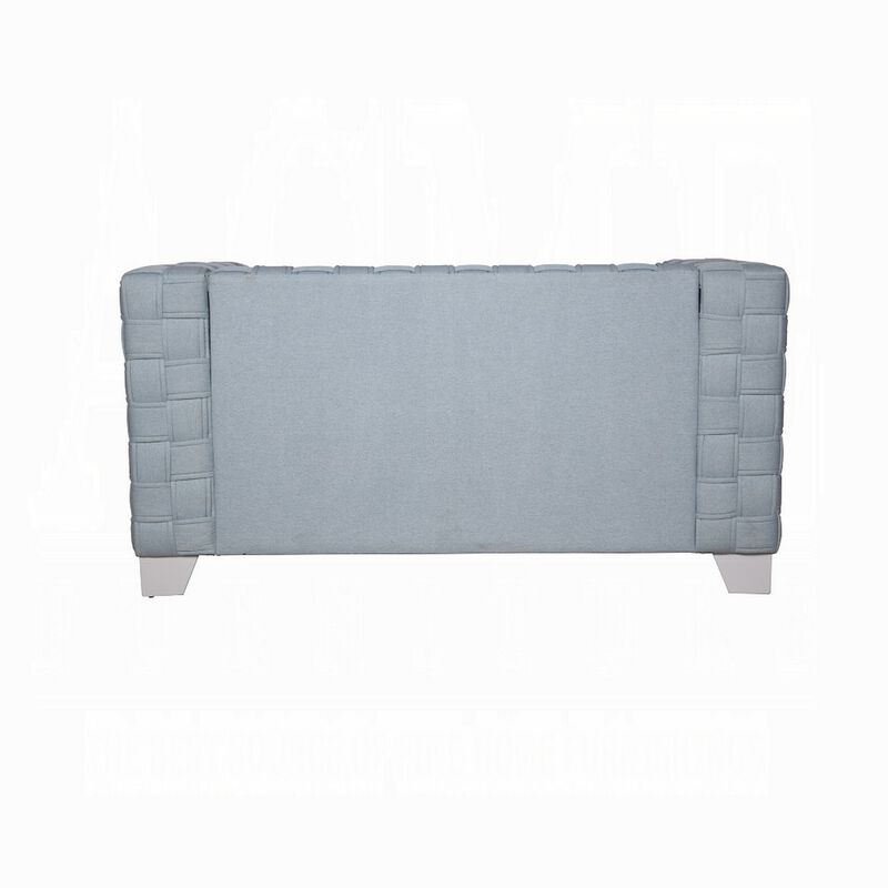 Reah Loveseat, Knitted Light Blue Chenille, White Wood Legs, 63 Inch
