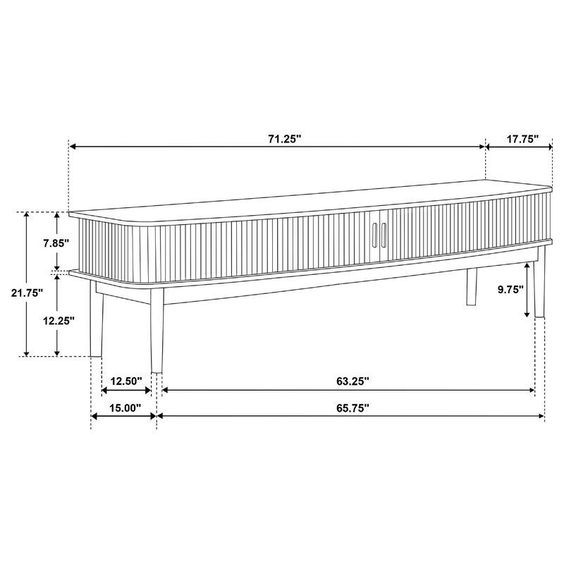 Elora TV Stand Media Console with Reeded Doors, Brown Wood 71 Inch image number 7