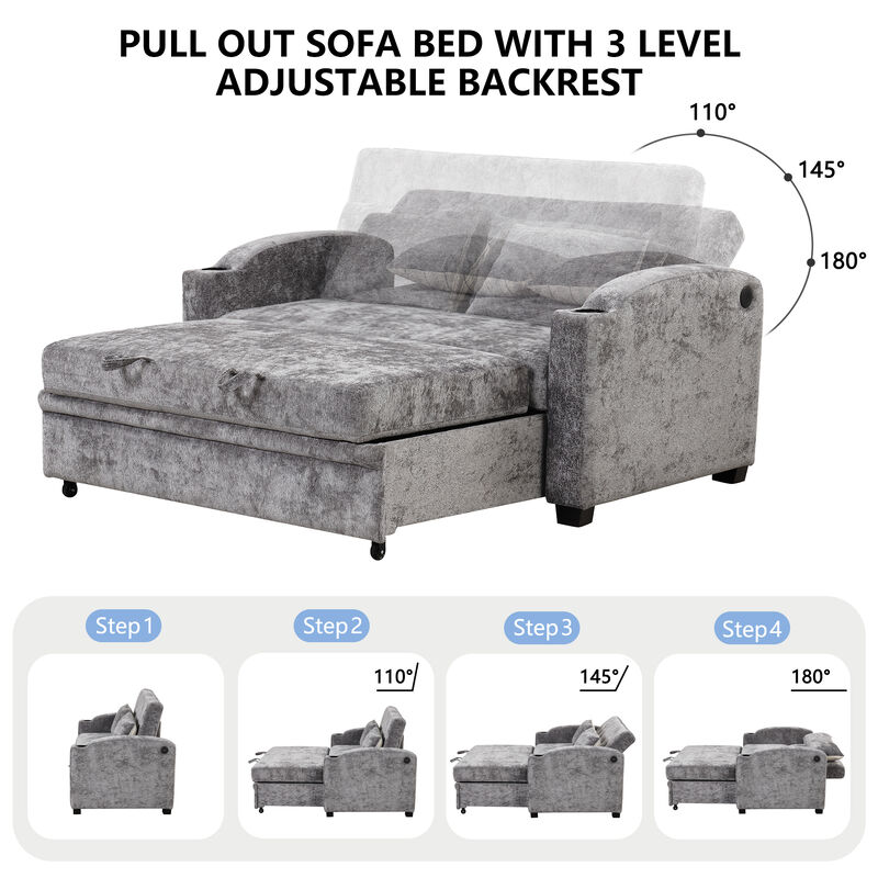 Merax Modern Chenille Convertible Loveseat Sofa