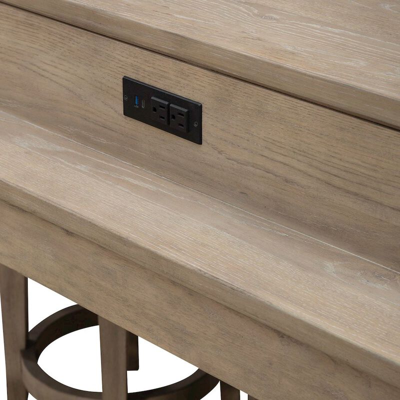 Liberty Furniture Brentwood Console Bar Table with AC, USB Charging Station - Sandstone Oak Wood image number 3