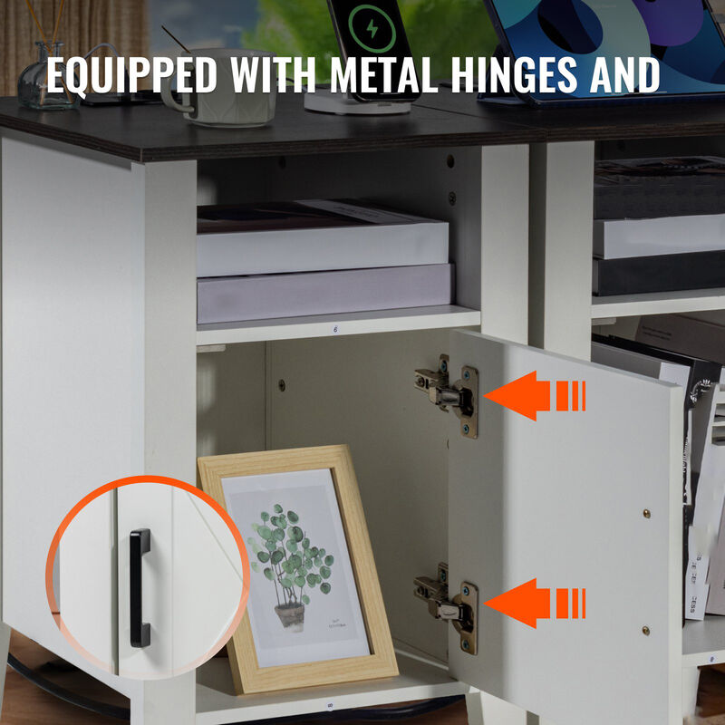 Set of 2 Farmhouse End Table With USB Ports and Outlets For Living Room