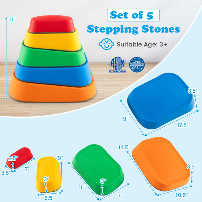 Kids Stepping Stones 5 Piece Non Slip Toddler River Stone Balance Play Set image number 2