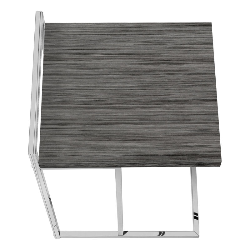 Monarch Specialties I 3637 Accent Table, C-shaped, End, Side, Snack, Living Room, Bedroom, Metal, Laminate, Grey, Chrome, Contemporary, Modern