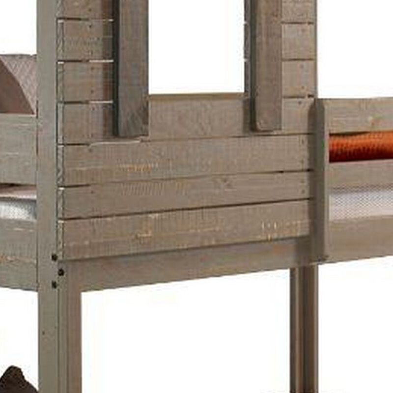 Twin Size Wooden Bunk Bed with House Design, Brown