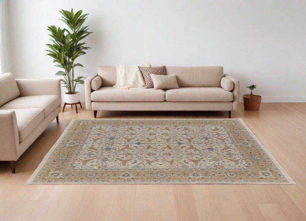 HomeRoots Wool Oriental Hand Knotted Area Rug With Fringe