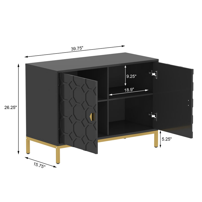 Freestanding Storage Cabinet 2-Door Accent Cabinet in Black