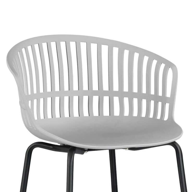 Glamour Home Set of 2 Basia Gray Plastic Counter Stool with Slatted Back and Iron Legs