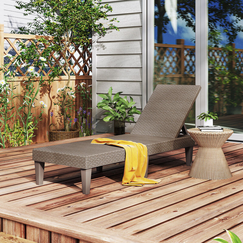 Outdoor Chaise Lounger Chair with Waterproof Rattan Textured PP Surface