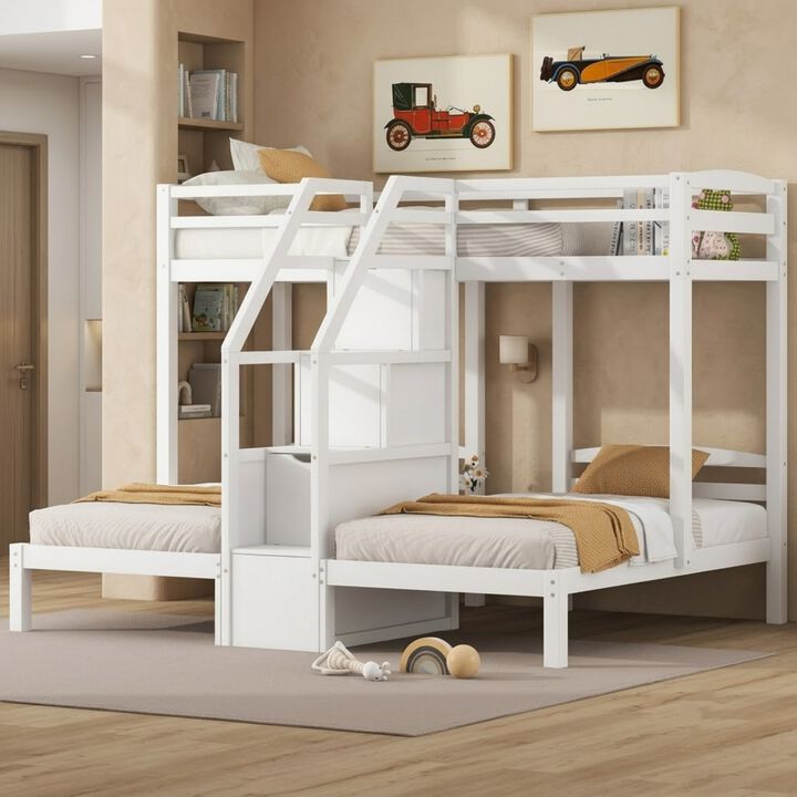 Whisen Twin over Twin Twin Bunk Bed with Staircase Drawers, Pine, for Kids Teens Bedroom
