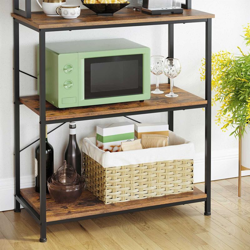 QuikFurn Farmhouse 6 Tier Industrial Utility Kitchen Bakers Rack Microwave Stand
