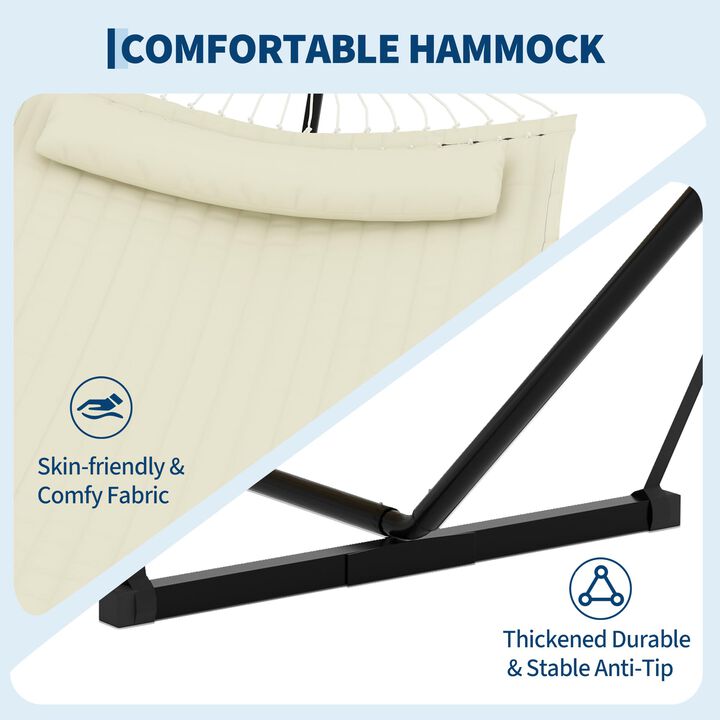 12FT Double Hammock with Stand for 2 &ndash; 450 lbs Capacity, Balance Ropes & Pillow &ndash; Heavy Duty for Patio, Garden, Beach