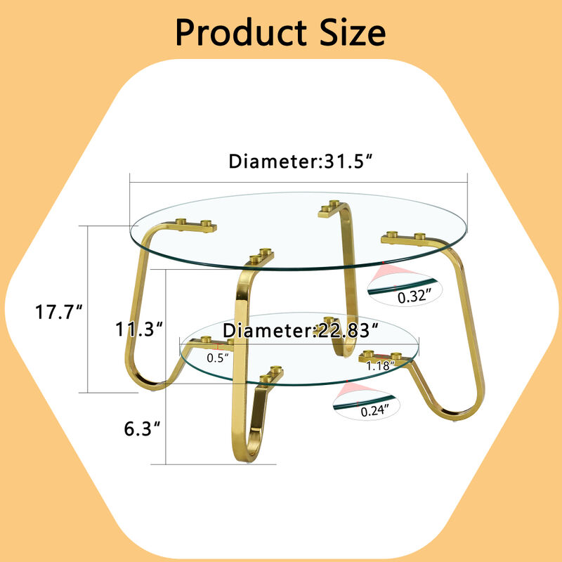 Ketwul 2-Tier Round Glass Coffee Table image number 9