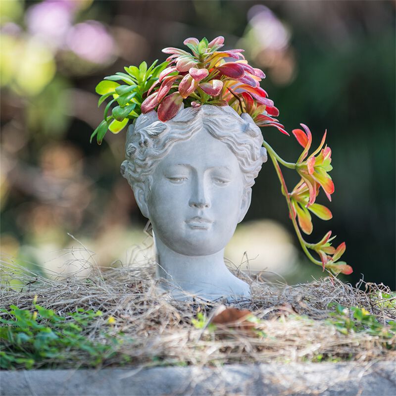 Clihome Outdoor Home Garden Decor Greek Style Cement Head Planter image number 3