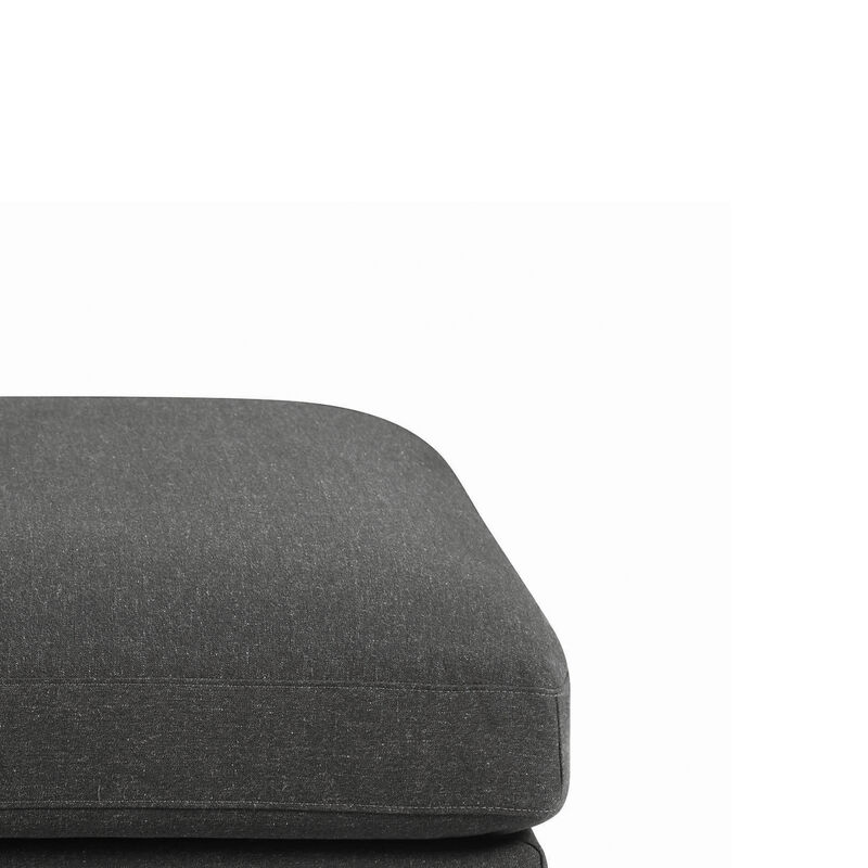 Fabric Upholstered Wooden Ottoman with Loose Cushion Seat and Small Feet, Dark Gray-Benzara