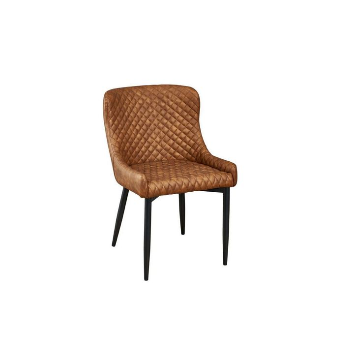 Tom 16 Inch Modern Dining Chair, Faux Leather Upholstery, Metal Legs, Brown-Benzara