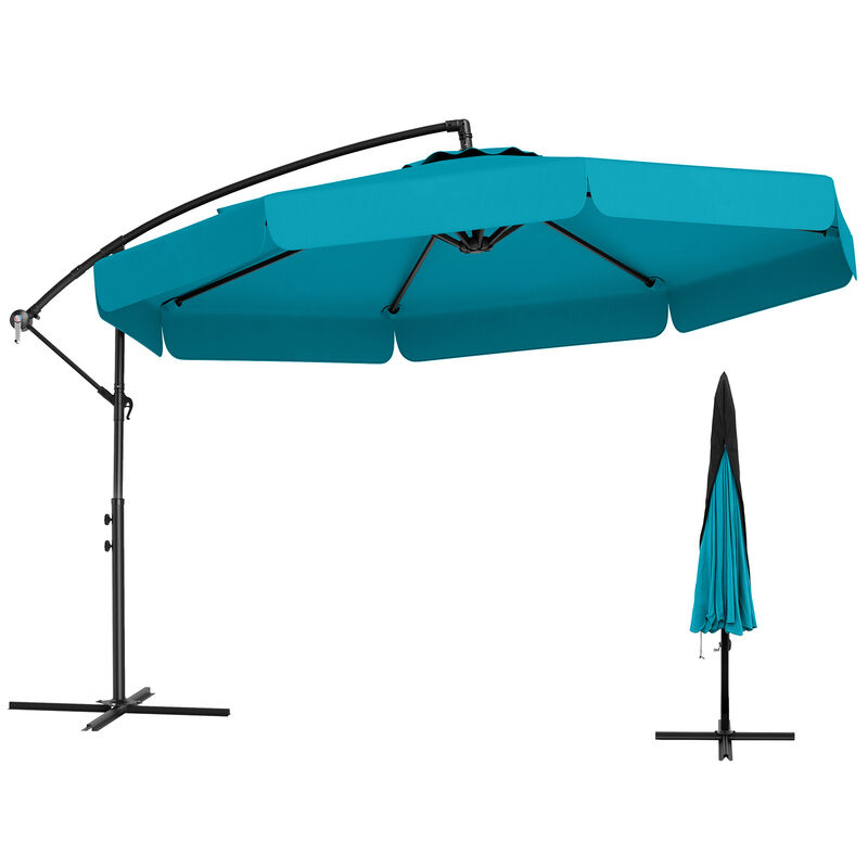 Patio Cantilever Umbrella with Cover &ndash; Tilt Adjustment & Decorative Ruffled Edge