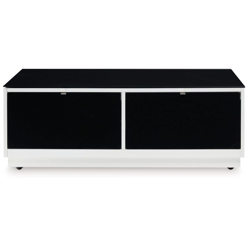 Tonny Cocktail Coffee Table, 2 Drawer, Black Glass, Rectangular White