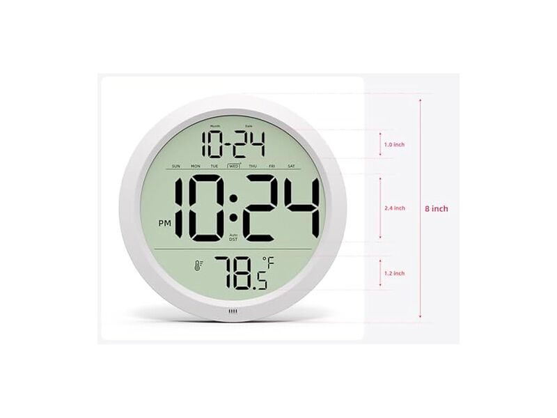 Digital Date Temperature Auto DST Electric Wall Clock 8 Inch Silent White image number 1