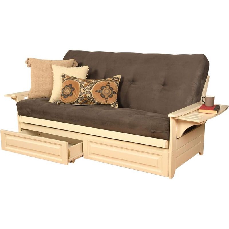 Phoenix Frame-Antique White Finish-Suede Gray Mattress-Storage Drawers