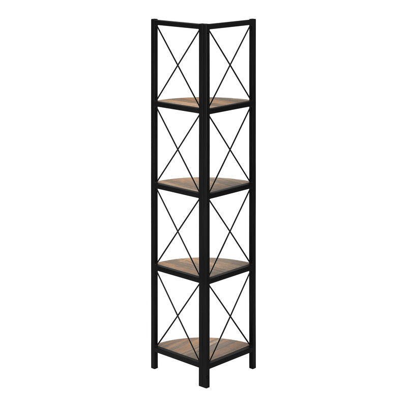 Monarch Specialties I 3646 Bookshelf, Bookcase, Etagere, Corner, 4 Tier, 60"H, Office, Bedroom, Metal, Laminate, Brown, Black, Contemporary, Modern