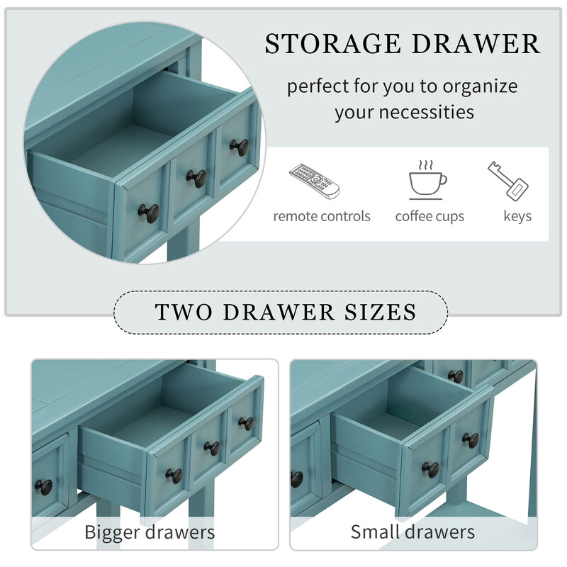 Whisen Rustic Entryway Console Table with Drawers and Bottom Shelf - Gray Wash