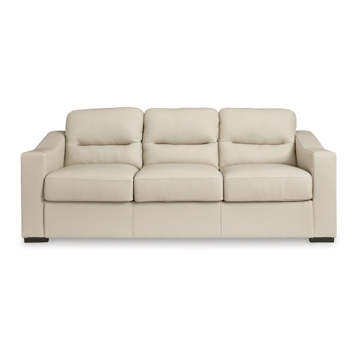 Rove Sofa, 93 Inch, Plush Cushioned Cream Real and Faux Leather Seats - Benzara