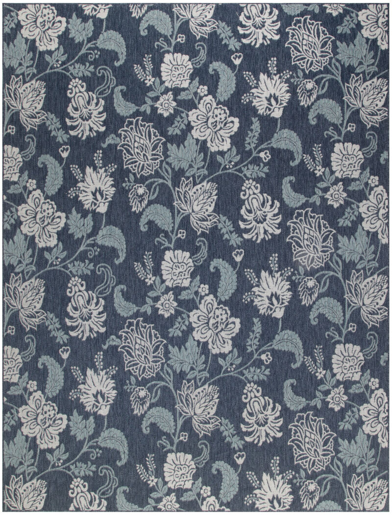 HomeRoots 9' X 12' Navy Blue And Ivory Floral Indoor Outdoor Area Rug image number 0